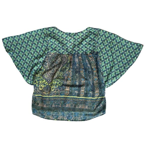 Fig & Flower Anthropologie Boho Top Womens Medium Green Blue Tunic Hippie Blouse - Picture 7 of 11